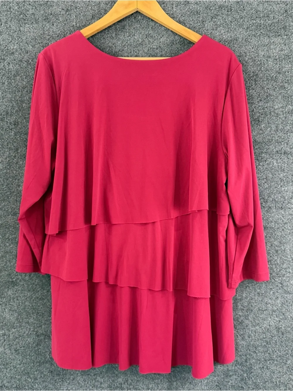 Susan Graver Womens Liquid Knit Layered Top Size Large Pink 3/4 Sleeve Stretch